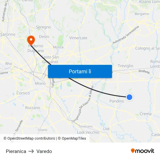 Pieranica to Varedo map