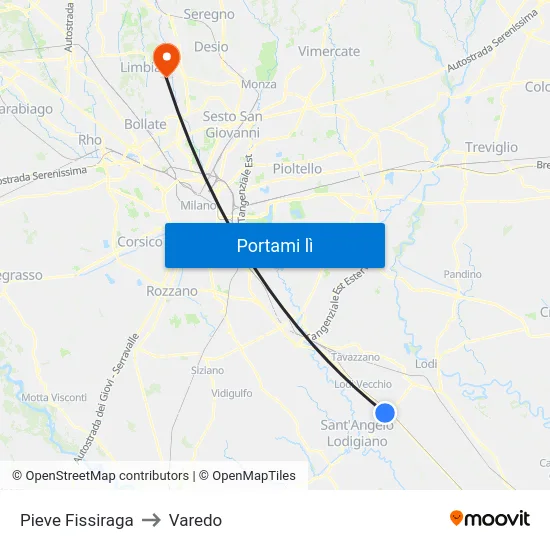 Pieve Fissiraga to Varedo map
