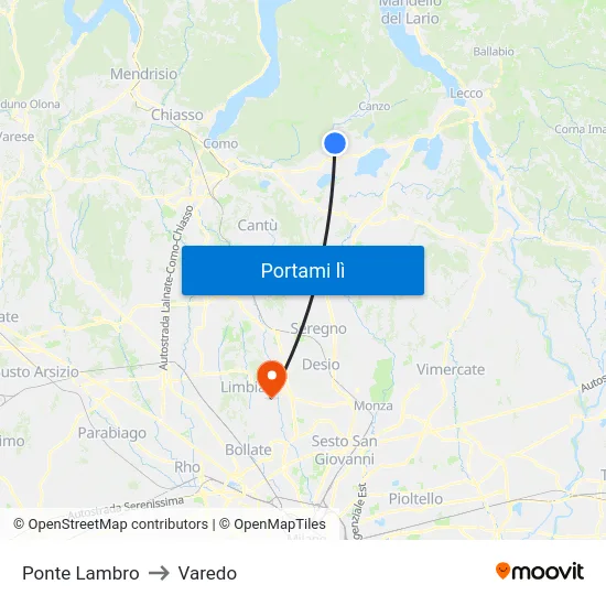 Ponte Lambro to Varedo map