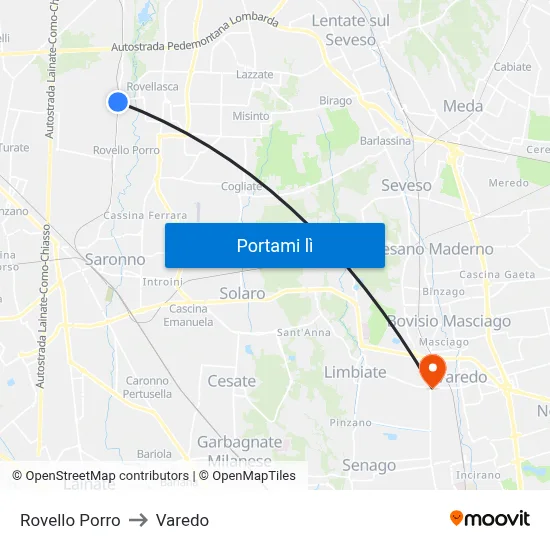 Rovello Porro to Varedo map