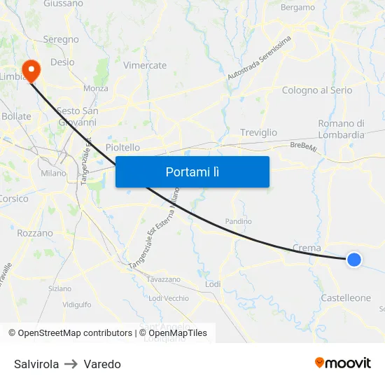 Salvirola to Varedo map