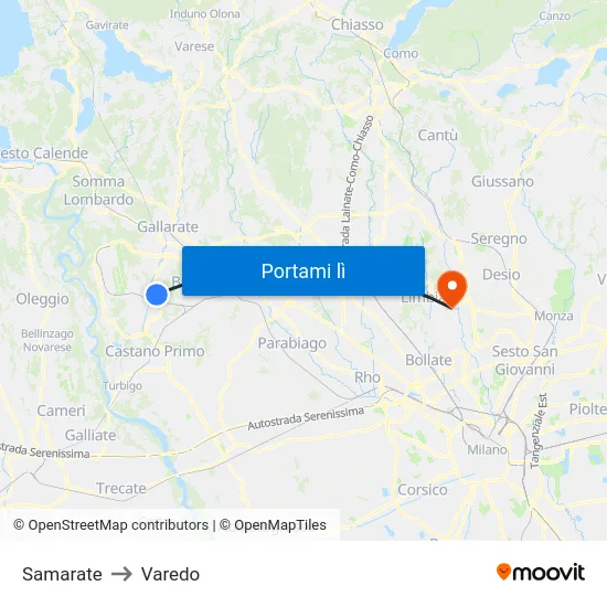 Samarate to Varedo map