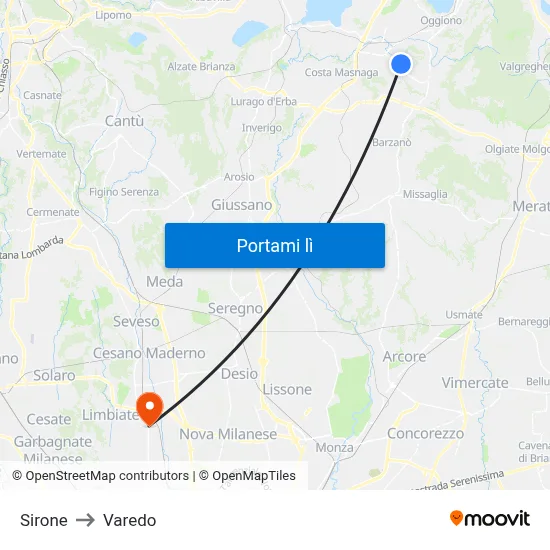 Sirone to Varedo map