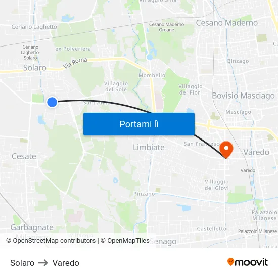 Solaro to Varedo map