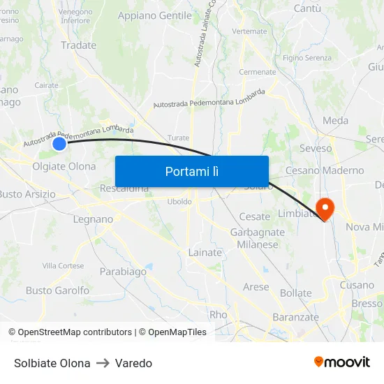 Solbiate Olona to Varedo map