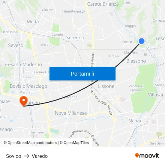 Sovico to Varedo map