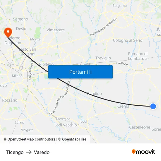 Ticengo to Varedo map