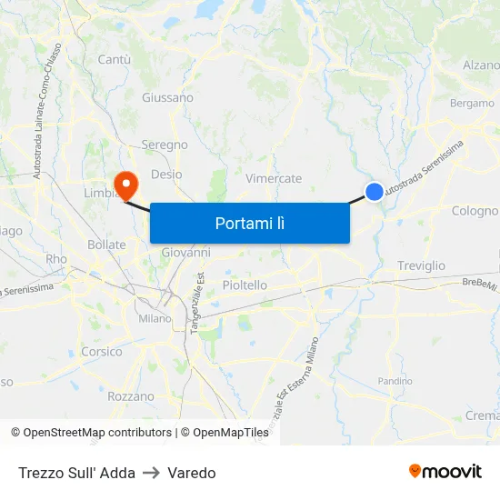 Trezzo Sull' Adda to Varedo map