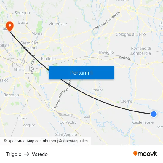 Trigolo to Varedo map