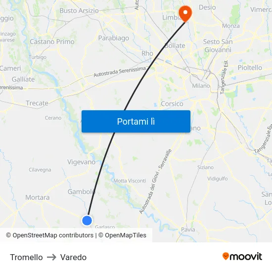 Tromello to Varedo map