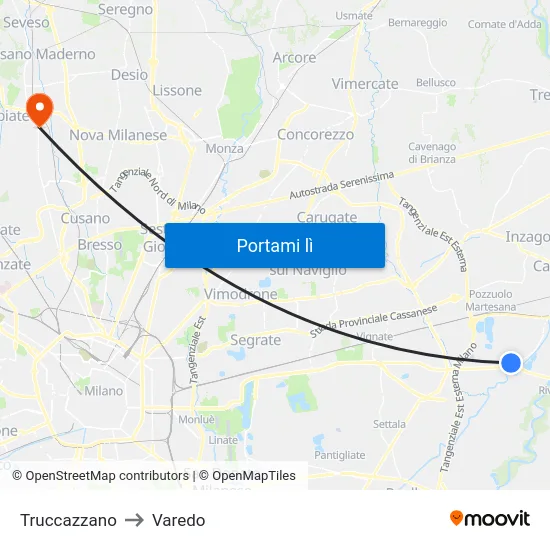 Truccazzano to Varedo map