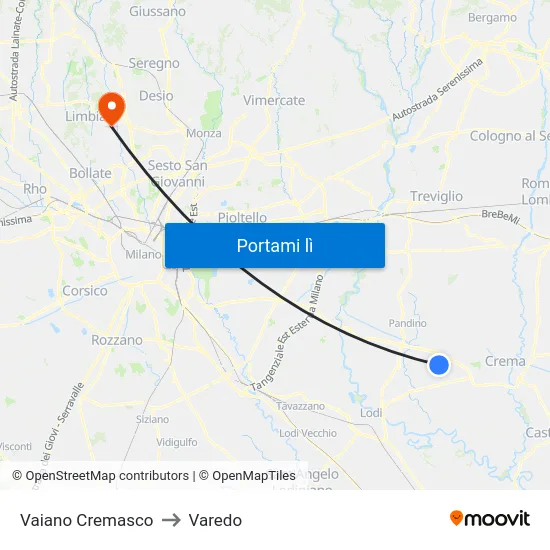 Vaiano Cremasco to Varedo map