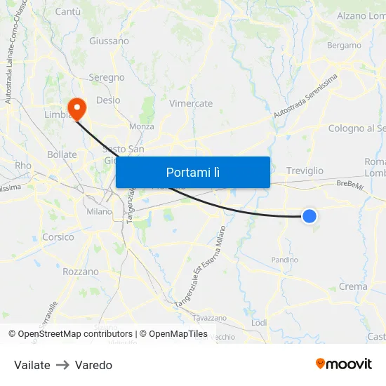 Vailate to Varedo map