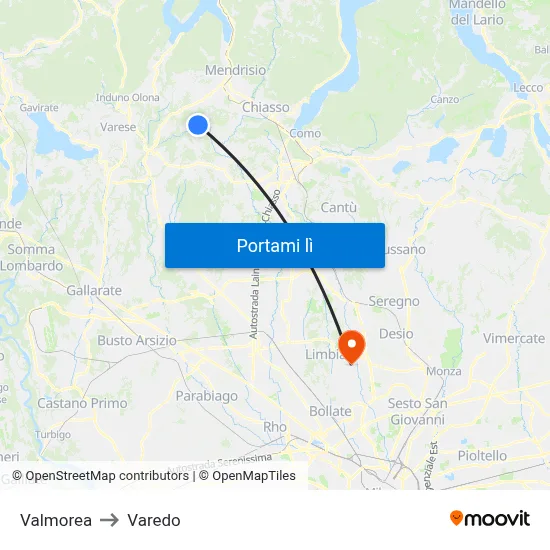 Valmorea to Varedo map