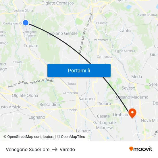 Venegono Superiore to Varedo map