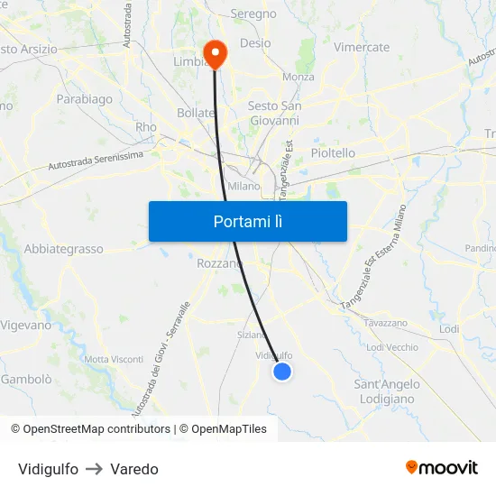 Vidigulfo to Varedo map