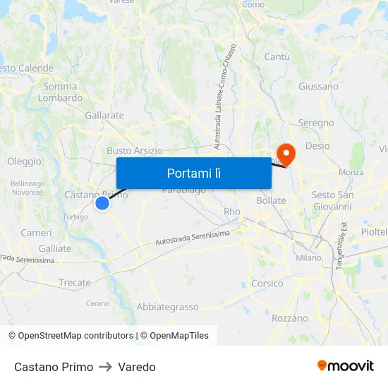 Castano Primo to Varedo map