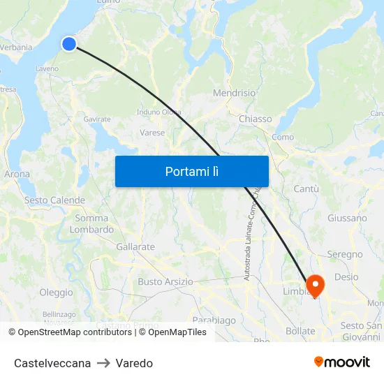 Castelveccana to Varedo map