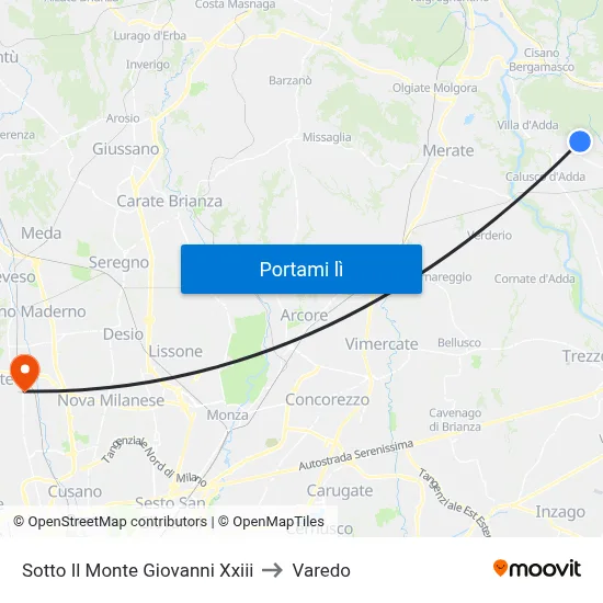 Sotto Il Monte Giovanni Xxiii to Varedo map