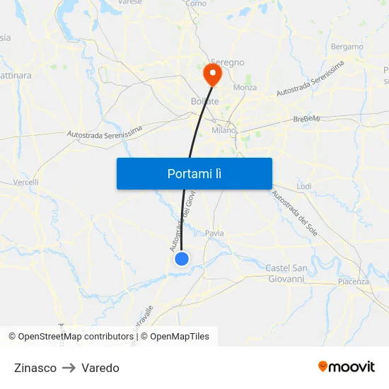 Zinasco to Varedo map