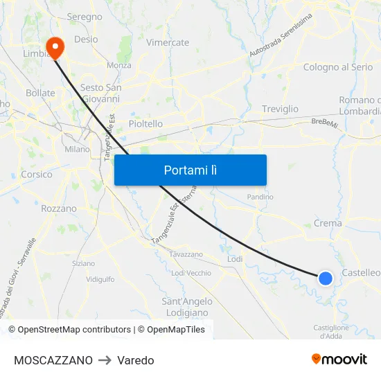 MOSCAZZANO to Varedo map