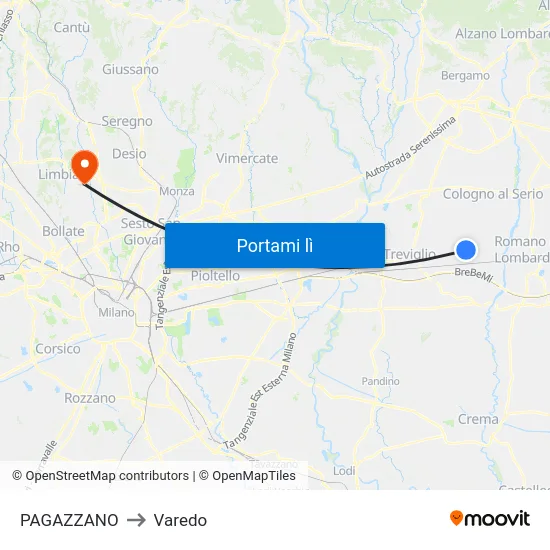 PAGAZZANO to Varedo map