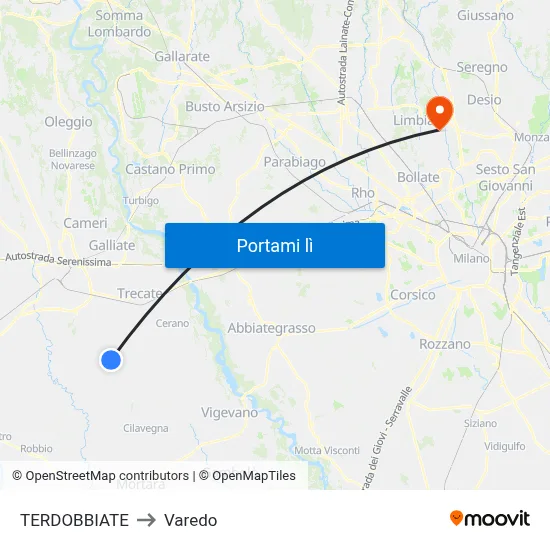 TERDOBBIATE to Varedo map