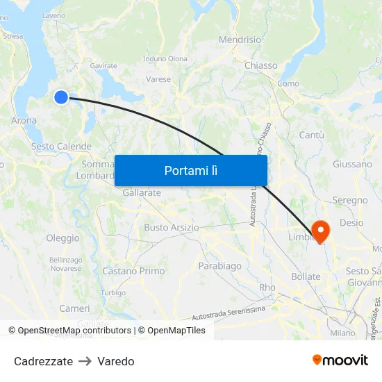 Cadrezzate to Varedo map