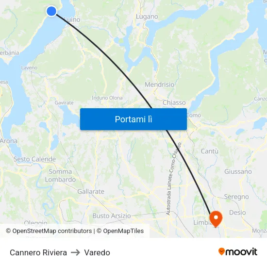 Cannero Riviera to Varedo map