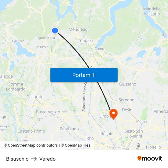 Bisuschio to Varedo map