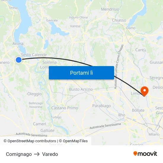 Comignago to Varedo map