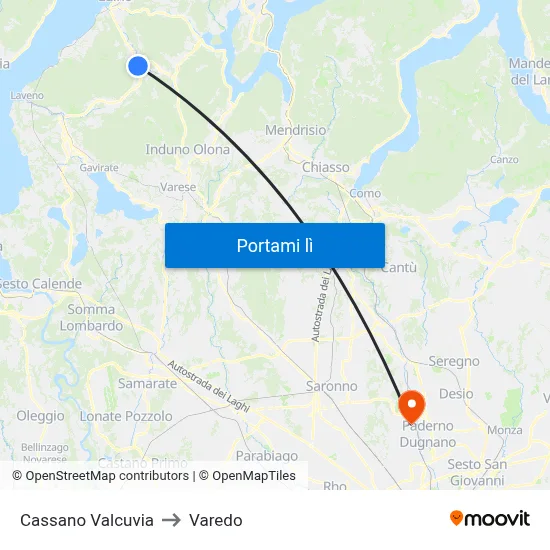 Cassano Valcuvia to Varedo map