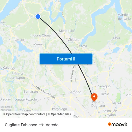 Cugliate-Fabiasco to Varedo map