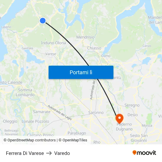 Ferrera Di Varese to Varedo map