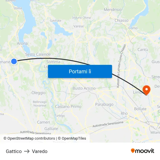 Gattico to Varedo map