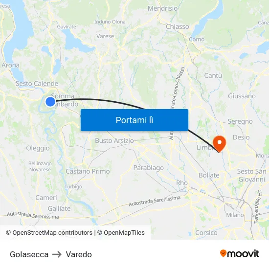 Golasecca to Varedo map