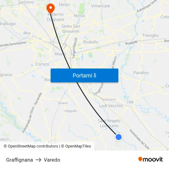 Graffignana to Varedo map