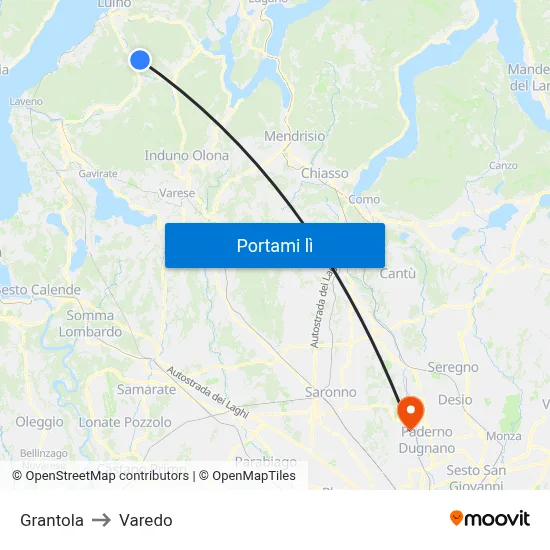 Grantola to Varedo map