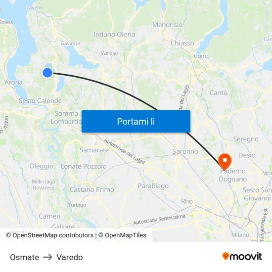 Osmate to Varedo map