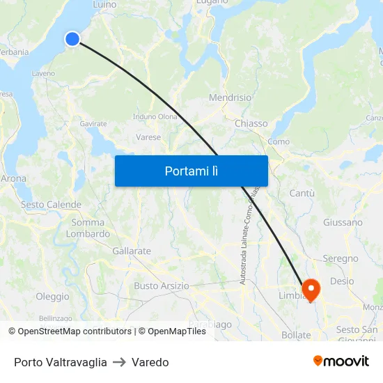Porto Valtravaglia to Varedo map
