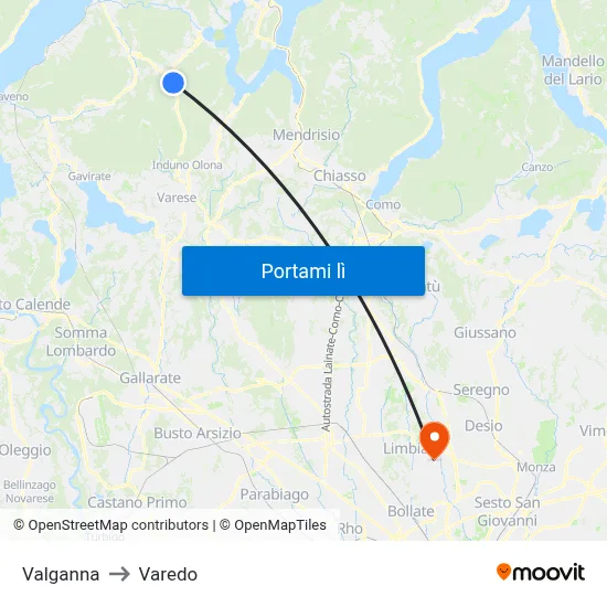 Valganna to Varedo map