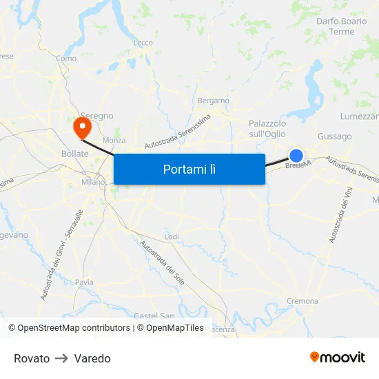 Rovato to Varedo map