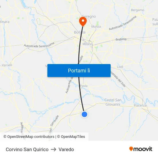 Corvino San Quirico to Varedo map