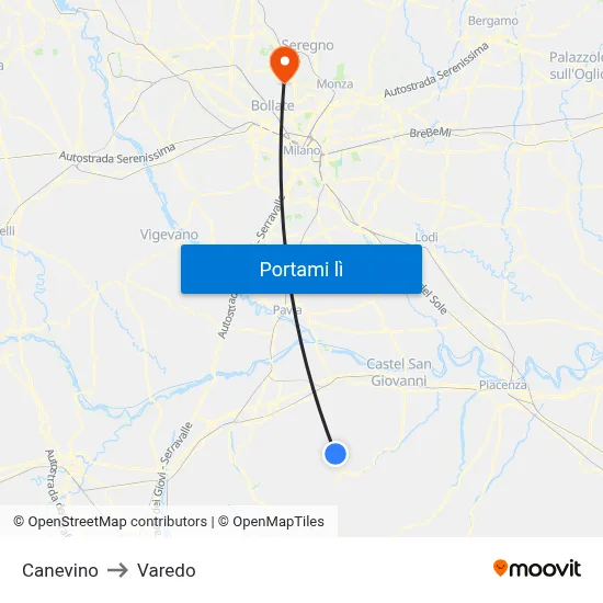 Canevino to Varedo map