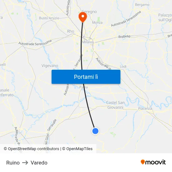 Ruino to Varedo map