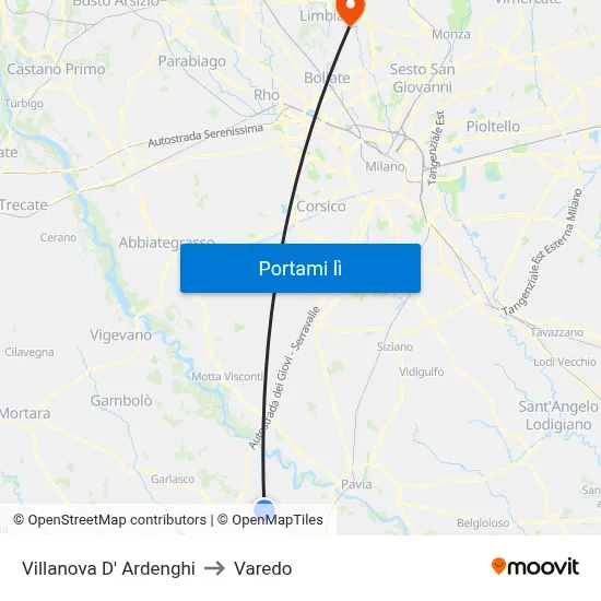 Villanova D' Ardenghi to Varedo map