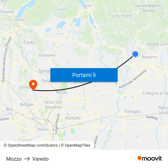 Mozzo to Varedo map