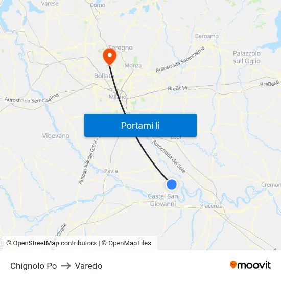 Chignolo Po to Varedo map