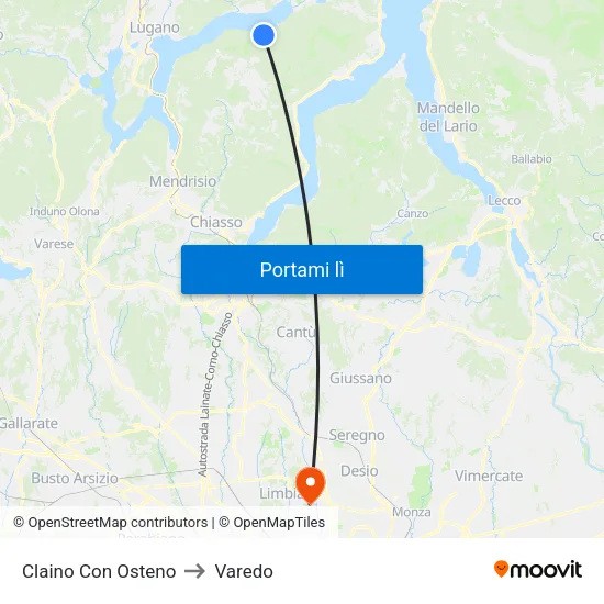 Claino Con Osteno to Varedo map
