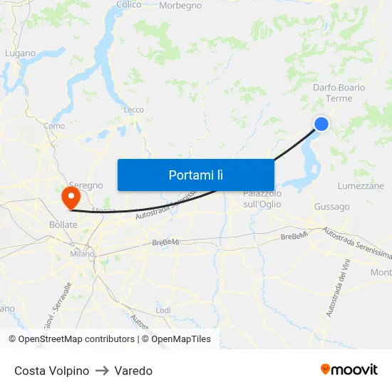 Costa Volpino to Varedo map